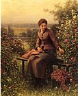 Daniel Ridgway Knight Wall Art - Seated Girl with Flowers